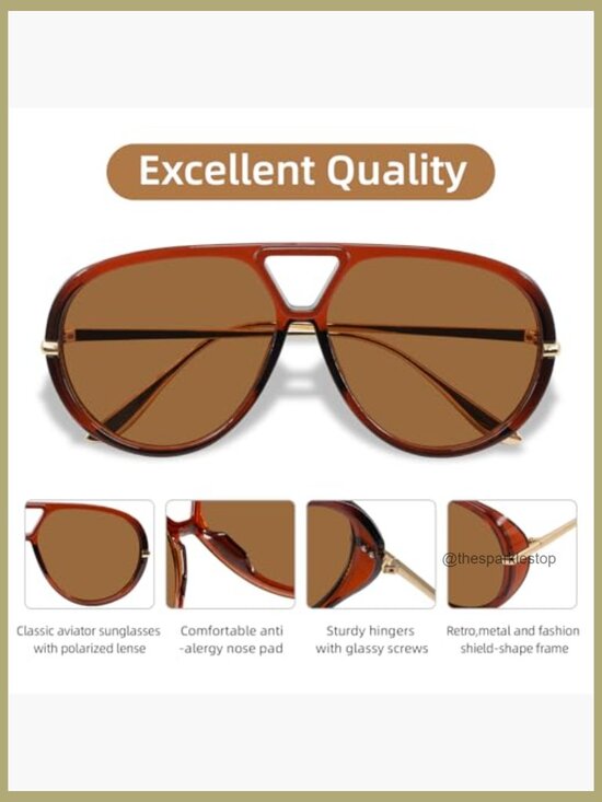 Retro Oversized Aviator Sunglasses Polarized Square Sun Glasses Vintage Shades main image 4